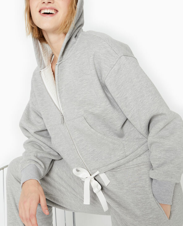 Sweat court et zippé doublé de fourrure gris chiné - Pimkie