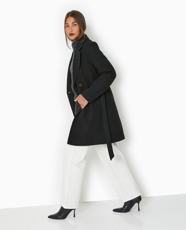 Manteau mi-long avec ceinture noir - Pimkie