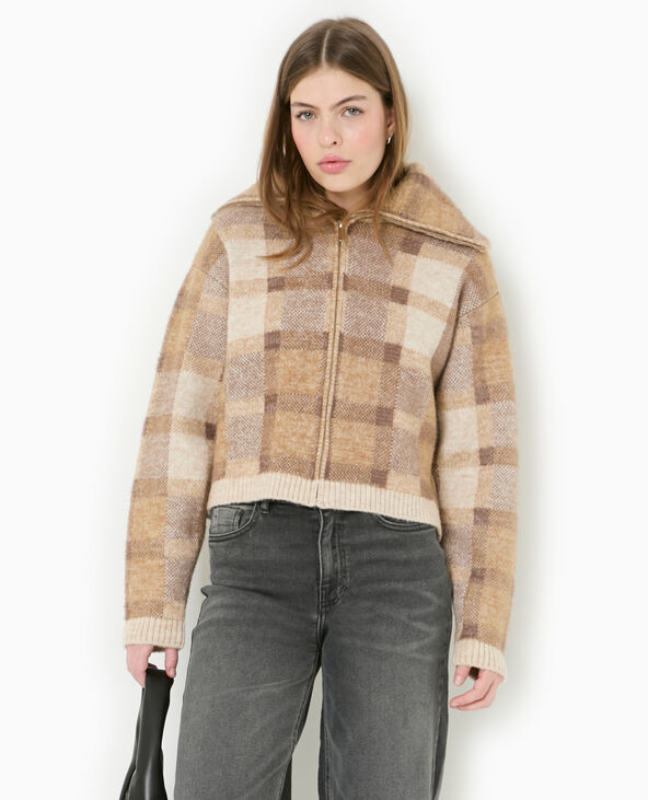 Gilet à carreaux col camionneur taupe - Pimkie