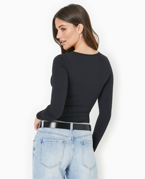 Body manches longues en matière gainante noir - Pimkie