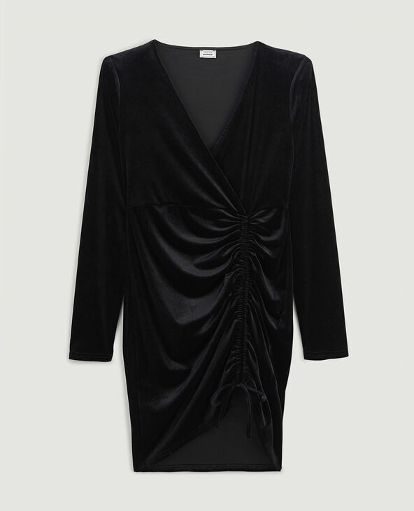 Robe cache-cœur velours ras noir - Pimkie