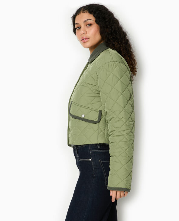 Manteau court matelassé avec col velours vert kaki - Pimkie