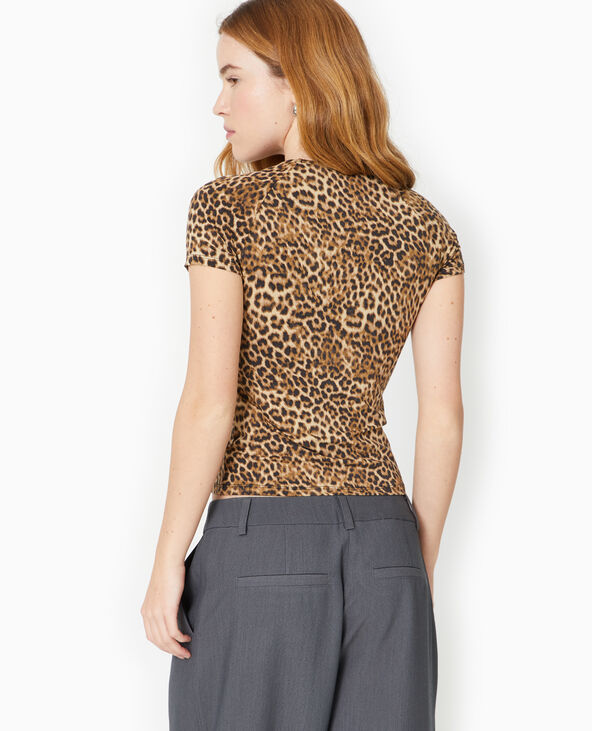 T-shirt ajusté en maille stretch motif léopard camel - Pimkie
