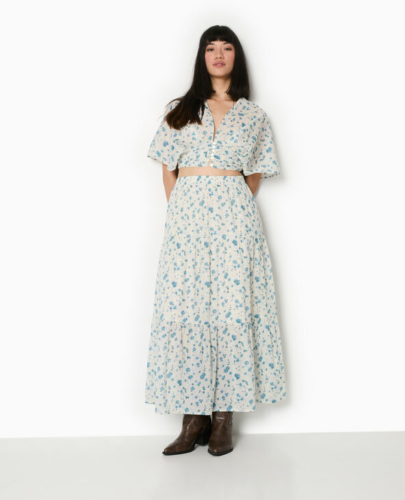 Jupe longue à étages motif fleurs blanc - Pimkie