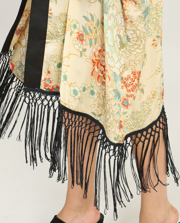 Long kimono à franges jaune - Pimkie
