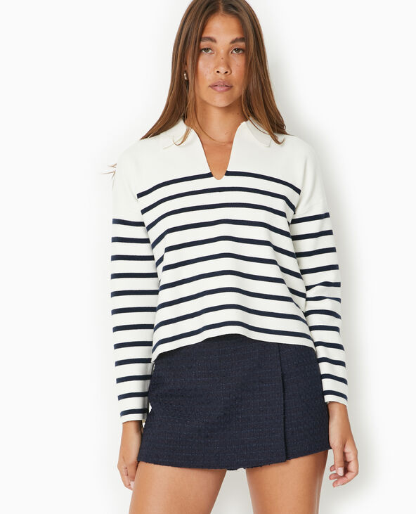 Pull avec col en maille rayée blanc - Pimkie