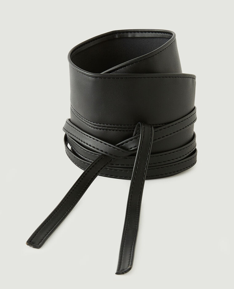 Ceinture large à nouer en simili cuir noir - Pimkie