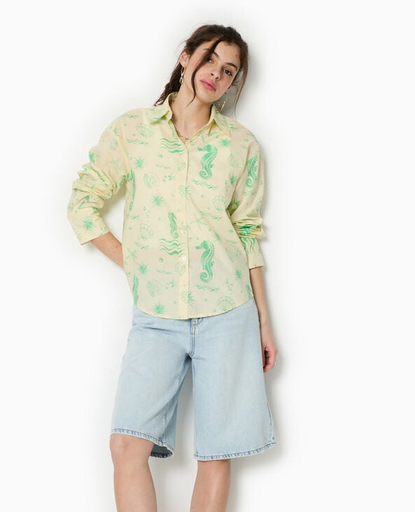 Chemise en voile de coton motif coquillages Jaune pâle - Pimkie