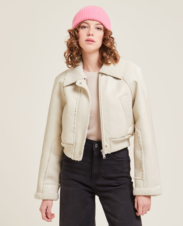Blouson court simili cuir et sherpa écru - Pimkie