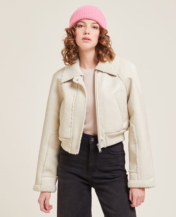 Blouson court simili cuir et sherpa écru - Pimkie