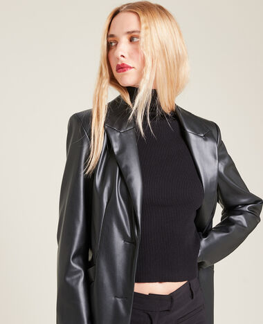 Manteau long simili cuir noir - Pimkie