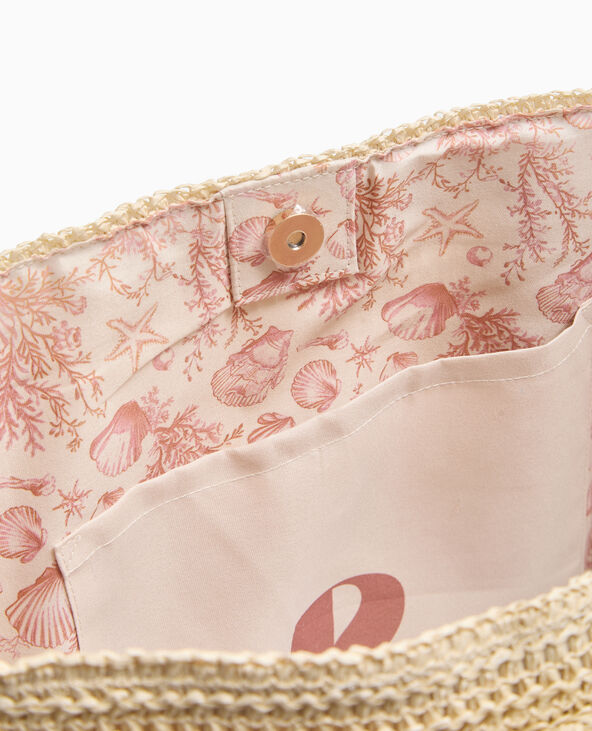 Grand sac cabas en raphia avec boucle coquillage beige - Pimkie