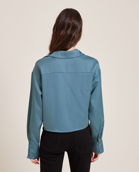 Chemise courte en tissu satiné bleu - Pimkie
