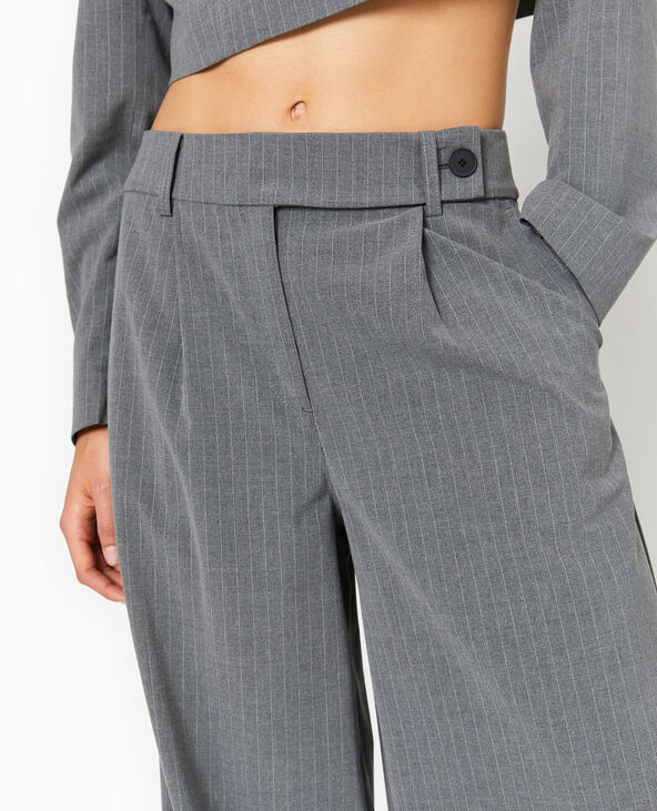Pantalon large rayures banquier gris clair - Pimkie