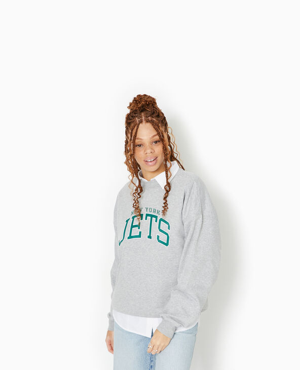Sweat oversize avec print et broderie JETS gris chiné - Pimkie