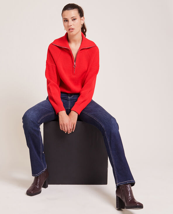 Pull en maille col zippé rouge - Pimkie