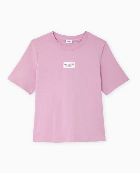 T-shirt avec étiquette cousue devant rose - Pimkie
