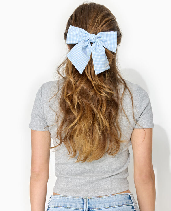 Barrette avec grand nœud vichy bleu clair - Pimkie