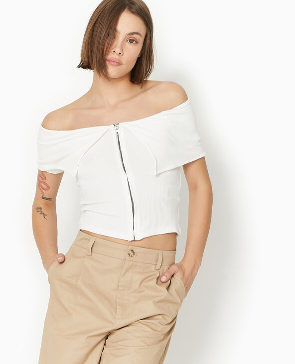 Top zippé avec encolure Bardot blanc - Pimkie