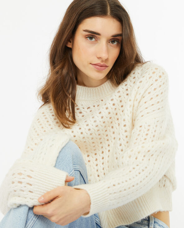 Pull court en maille ajourée blanc - Pimkie
