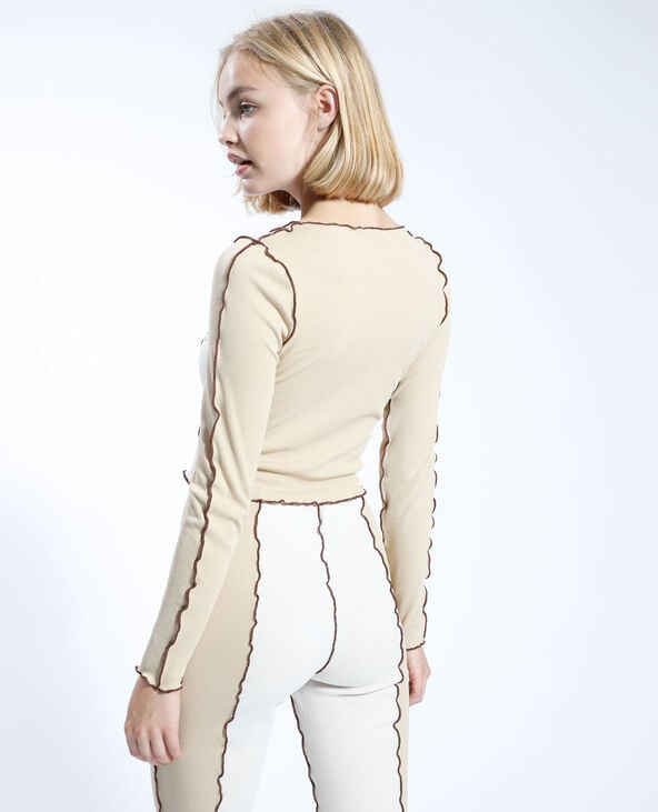 T-shirt à lacets bicolore beige - Pimkie