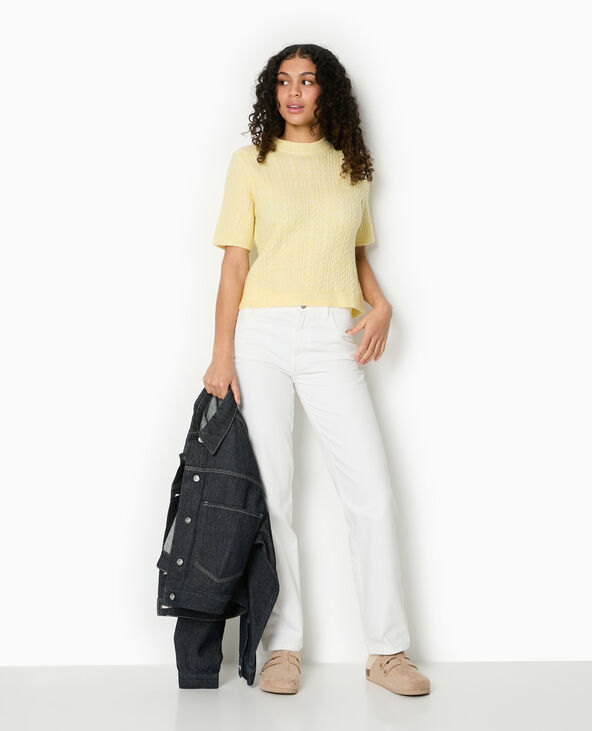 Pull manches courtes maille torsadée jaune - Pimkie