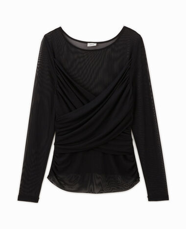 Top en tulle avec drapé croisé noir - Pimkie