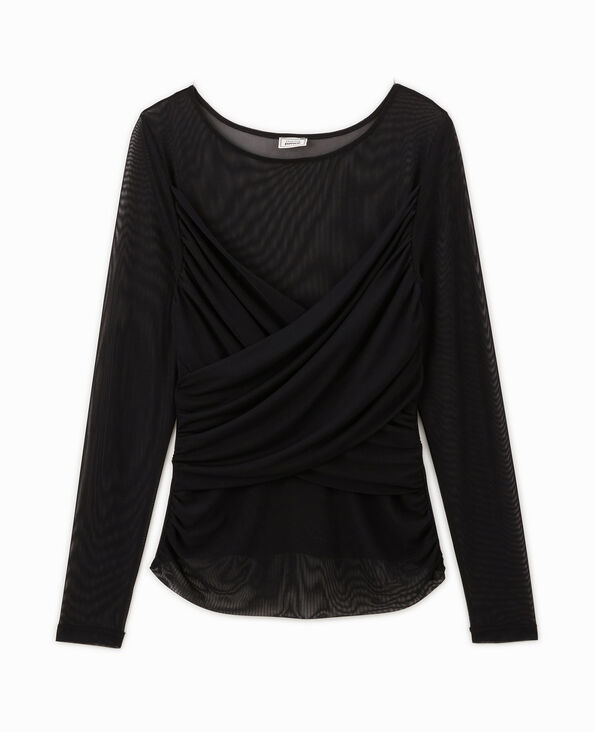 Top en tulle avec drapé croisé noir - Pimkie