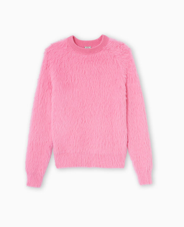 Pull col rond en maille fluffy et poilue rose - Pimkie