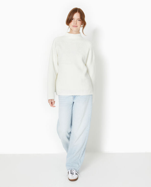 Pull col montant avec jeu de mailles blanc - Pimkie