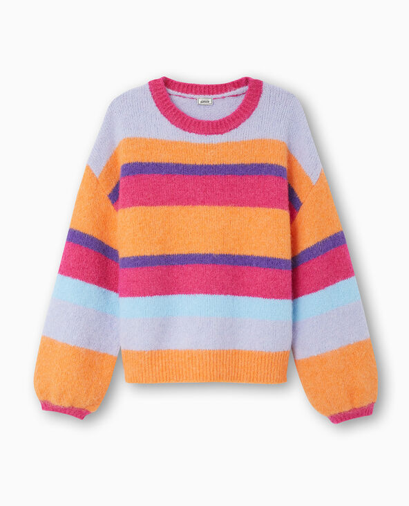 Pull rayé en maille mousseuse orange - Pimkie