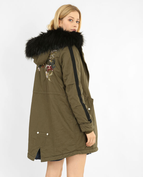 Parka longue brodée vert kaki - Pimkie