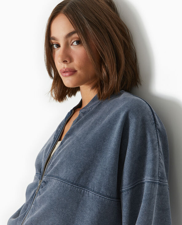 Sweat molleton zippé forme bomber gris foncé - Pimkie