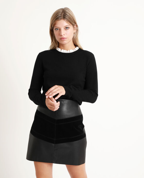 Pull à col brodé noir - Pimkie