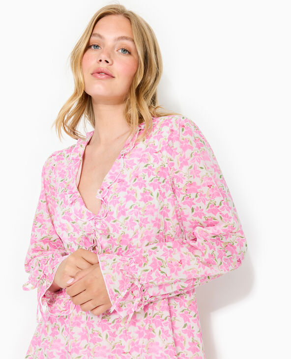 Robe courte avec volants motif fleurs rose - Pimkie