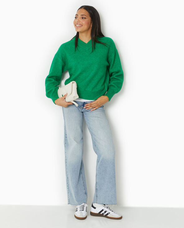 Pull col V en maille vert - Pimkie