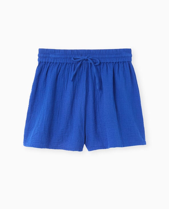 Short en gaze de coton taille élastiquée bleu marine - Pimkie