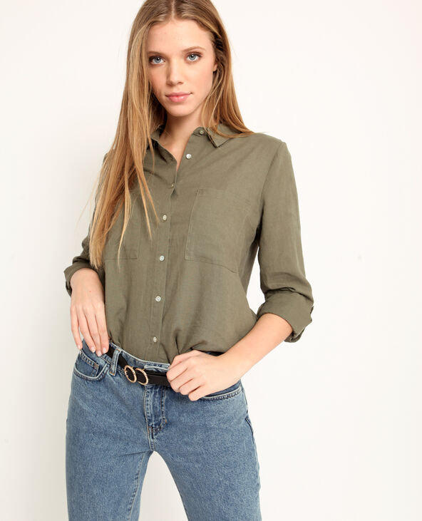 Chemise 55% lin taupe - Pimkie