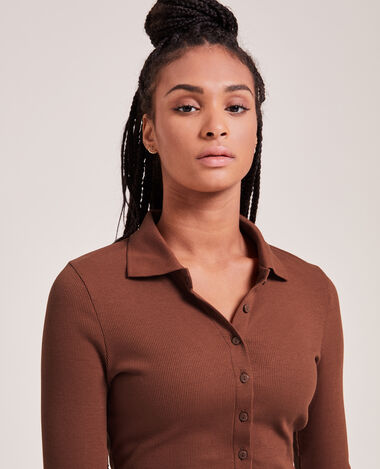 Top manches longues col polo orange - Pimkie