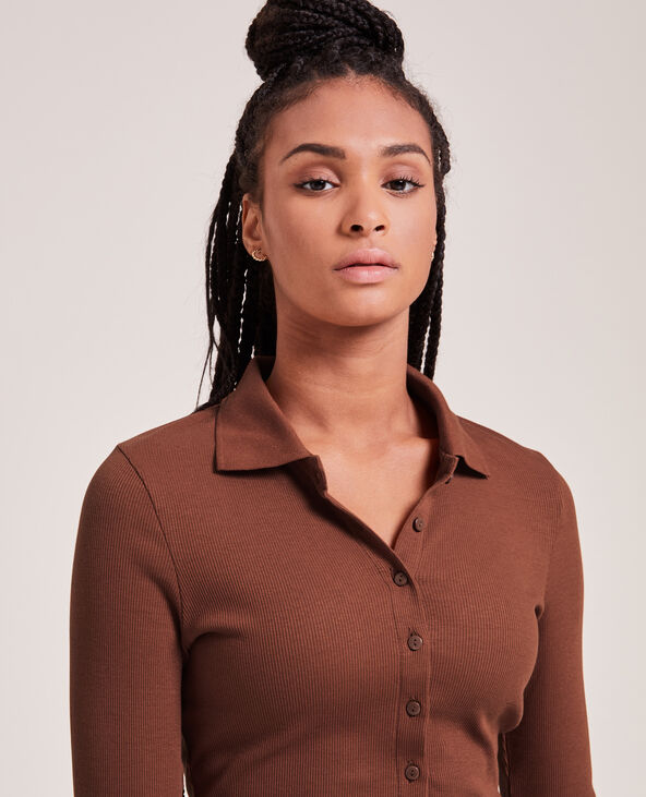 Top manches longues col polo orange - Pimkie