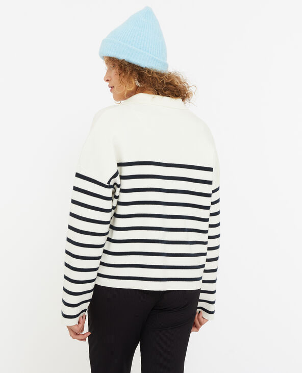 Pull rayé col polo blanc - Pimkie