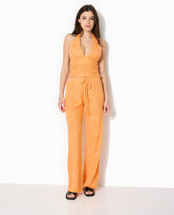 Top dos-nu en éponge jacquard motif fleurs orange - Pimkie