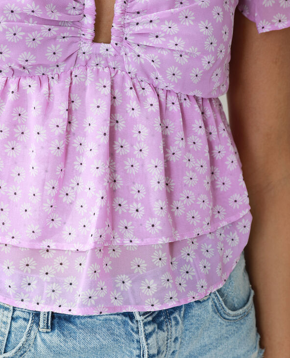 Blouse volantée et fleurie violet - Pimkie