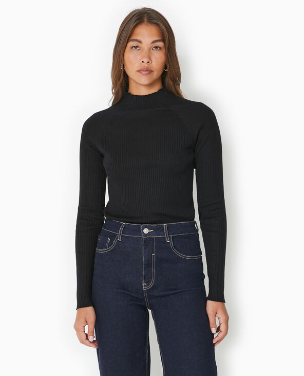 Pull fin en maille côtelée col montant noir - Pimkie