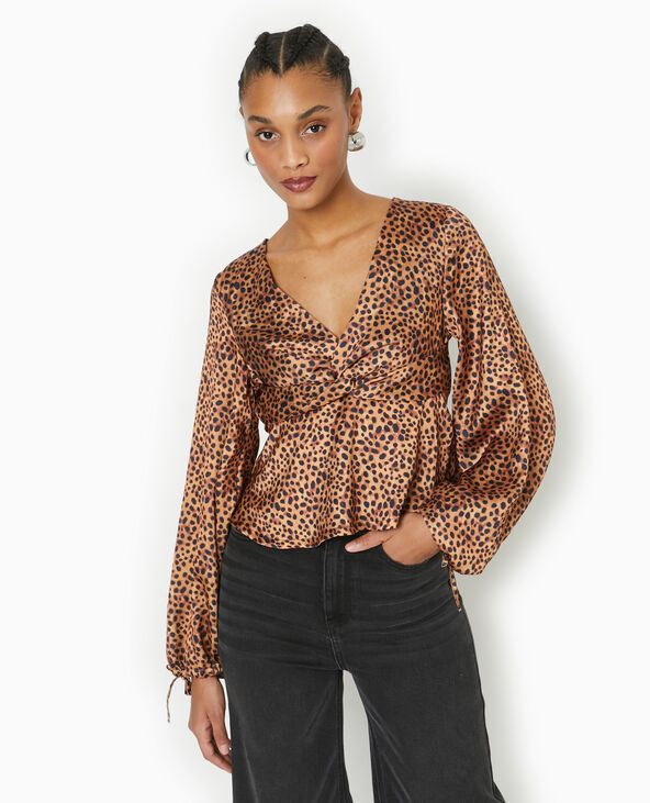 Blouse en tissu satiné motif léopard marron - Pimkie