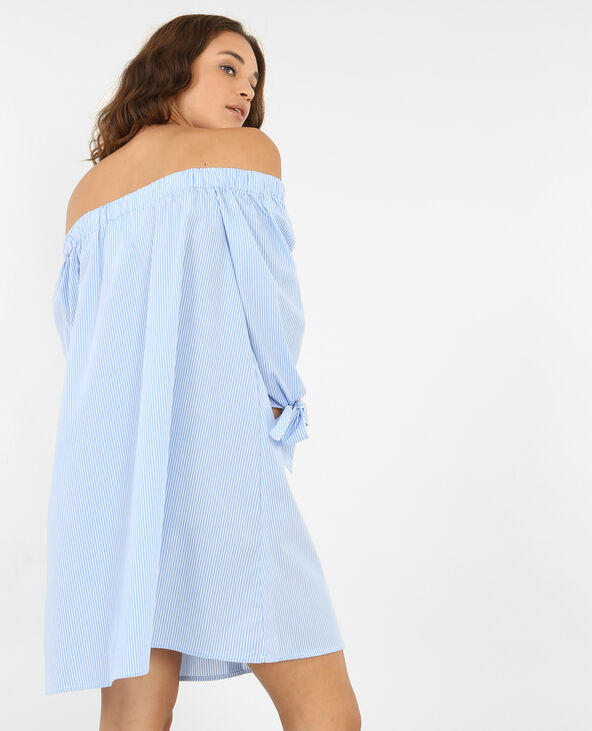 Robe rayée à col bardot bleu clair - Pimkie