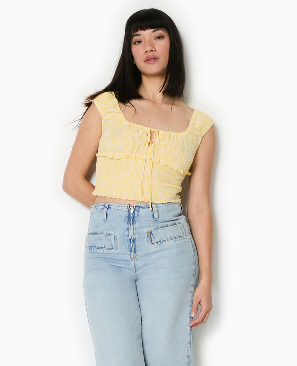 Top court forme empire avec petites fleurs Jaune pâle - Pimkie