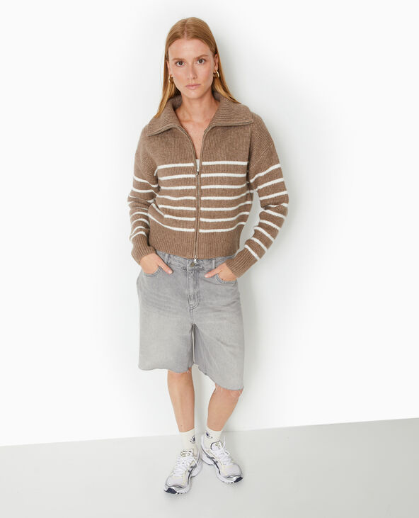 Gilet col camionneur motif rayures taupe - Pimkie