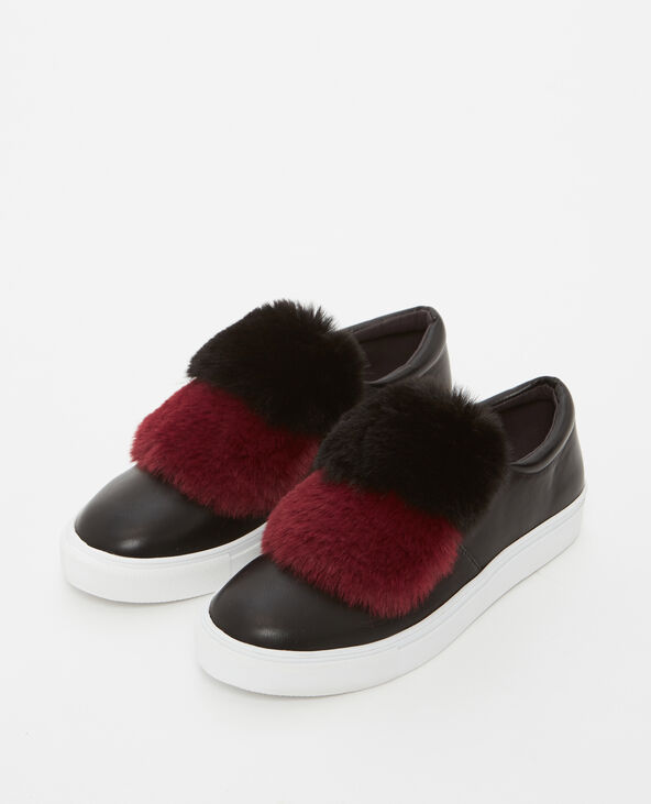 Baskets slip on fausse fourrure noir - Pimkie