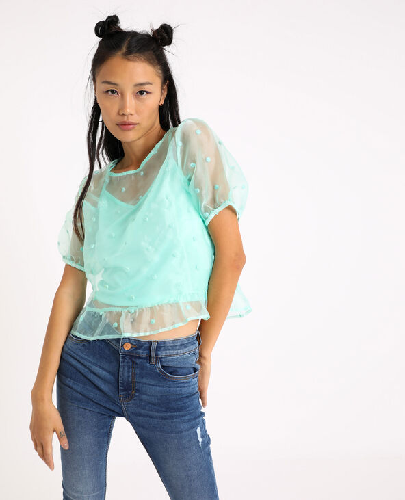 Top en organza bleu turquoise - Pimkie